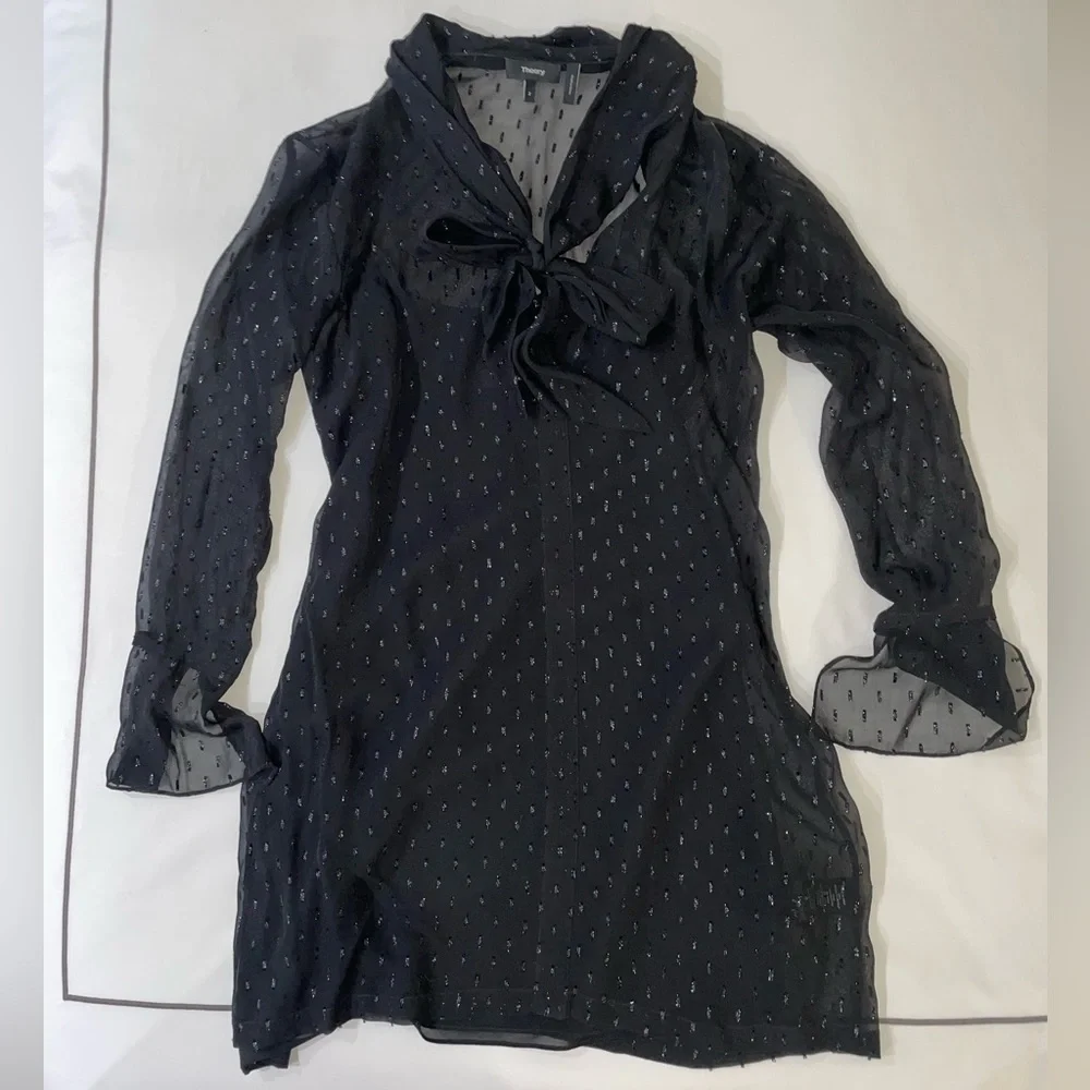 Theory black chiffon dress size 2 with embellishment - Picture 1 of 4